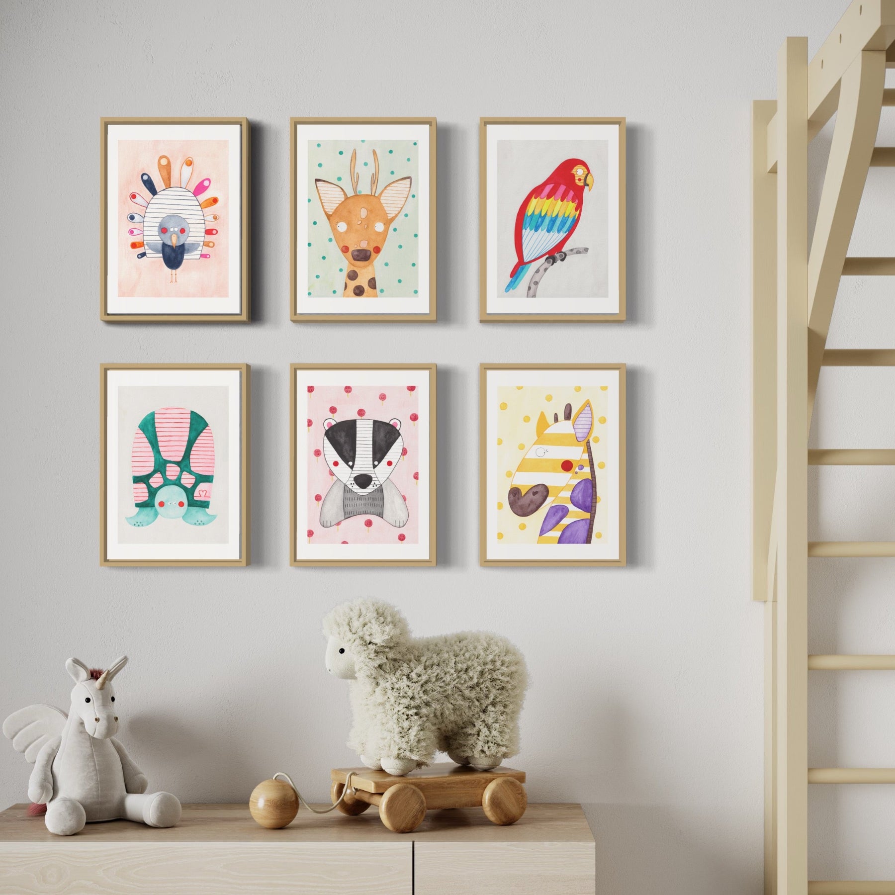 Aquarell Waldtier Reh im bunten Set