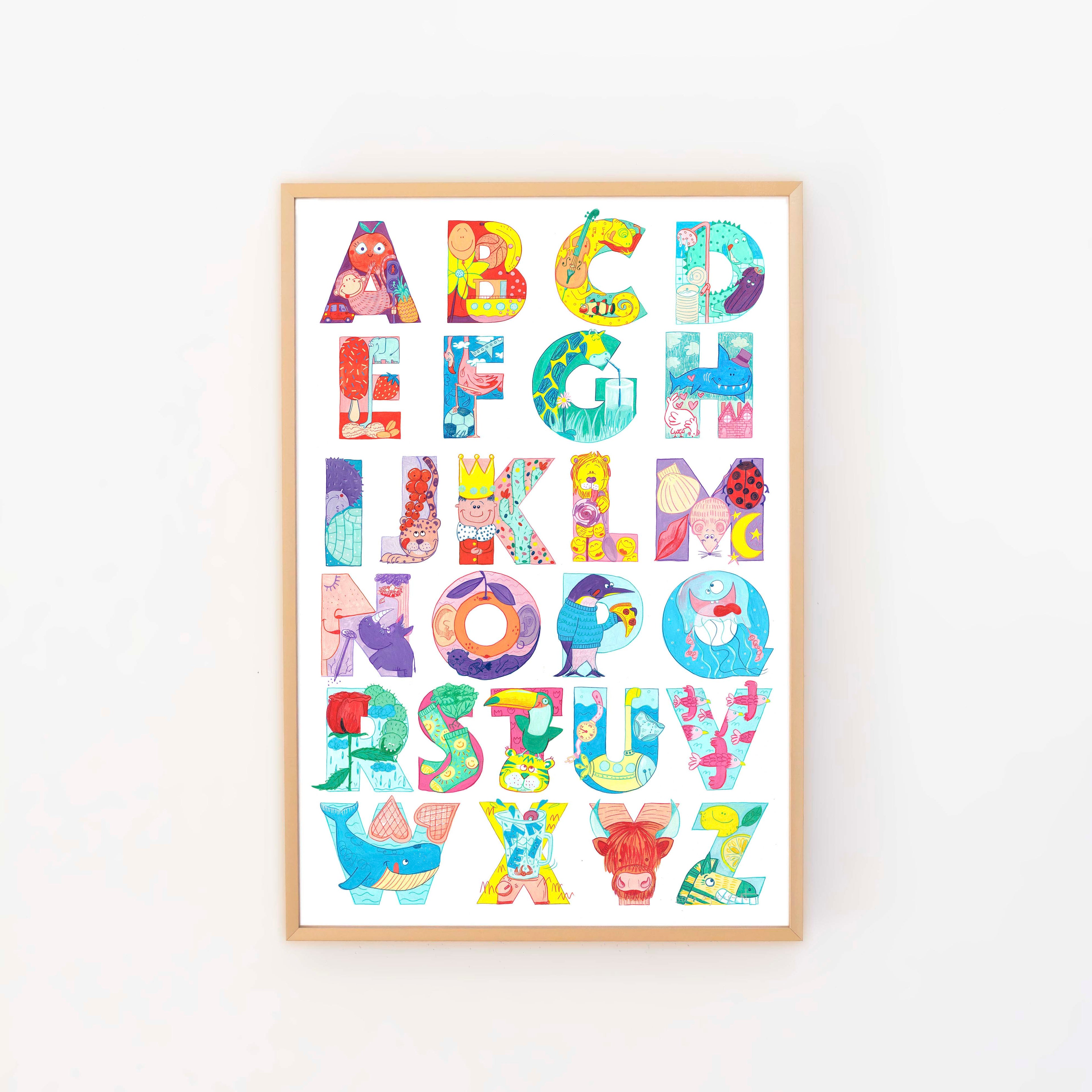 Buntes Buchstabenposter als Lernposter fürs Kinderzimmer, von der Münchner Illustratorin Kathrin Boll