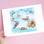 Die kleine Mäusefamilie beim Skirennen