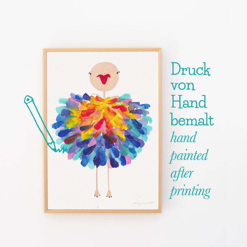 Vogel Strauß, nachträglich handbemalt