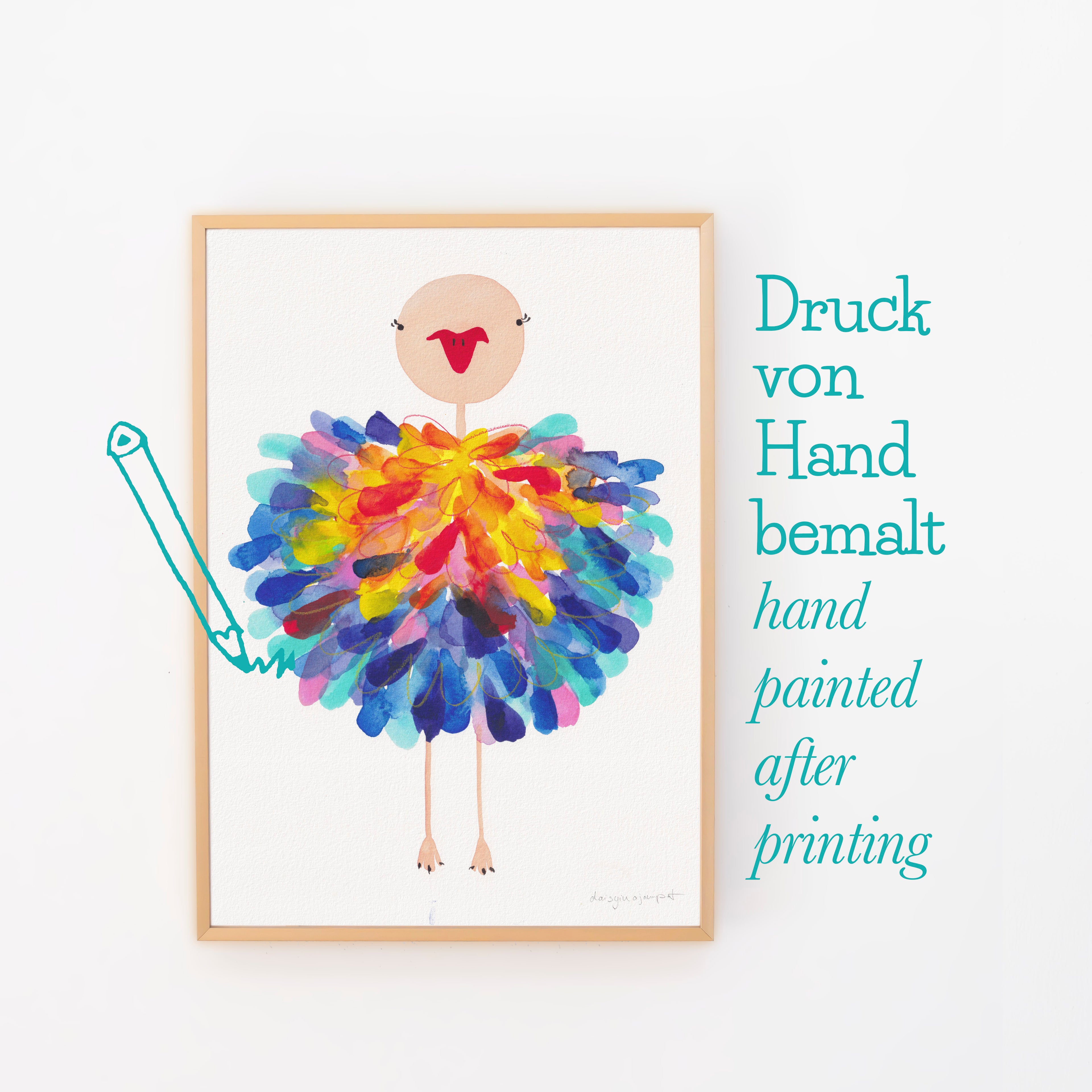 Vogel Strauß, nachträglich handbemalt