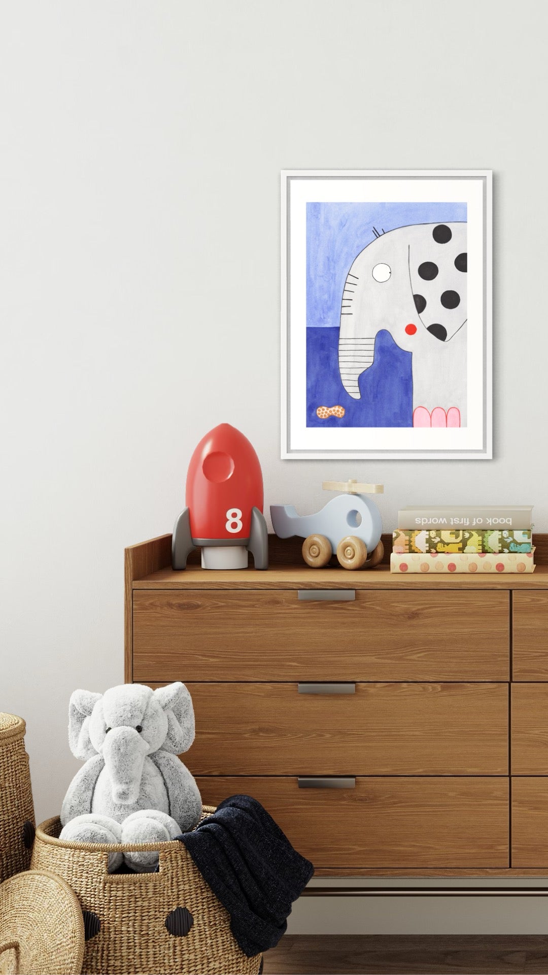 Kinderzimmer Aquarell-Print "Elefant mit Erdnuss"