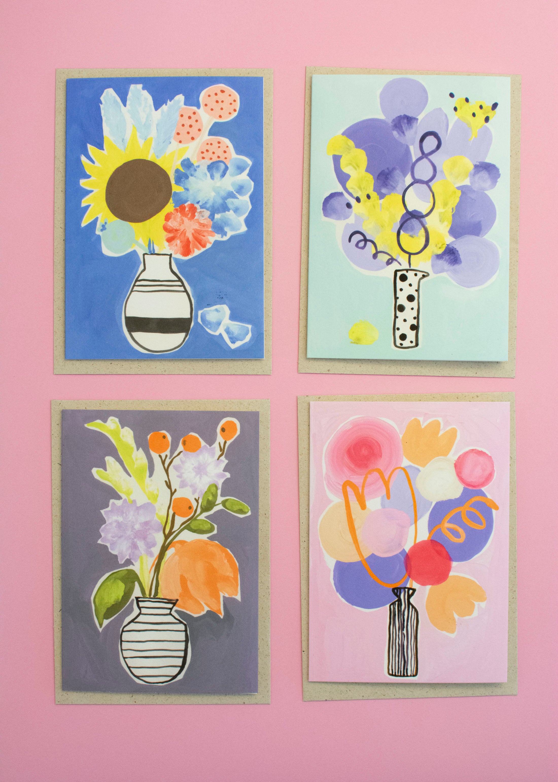 4er Set Geburtstagskarten Blumensträuße