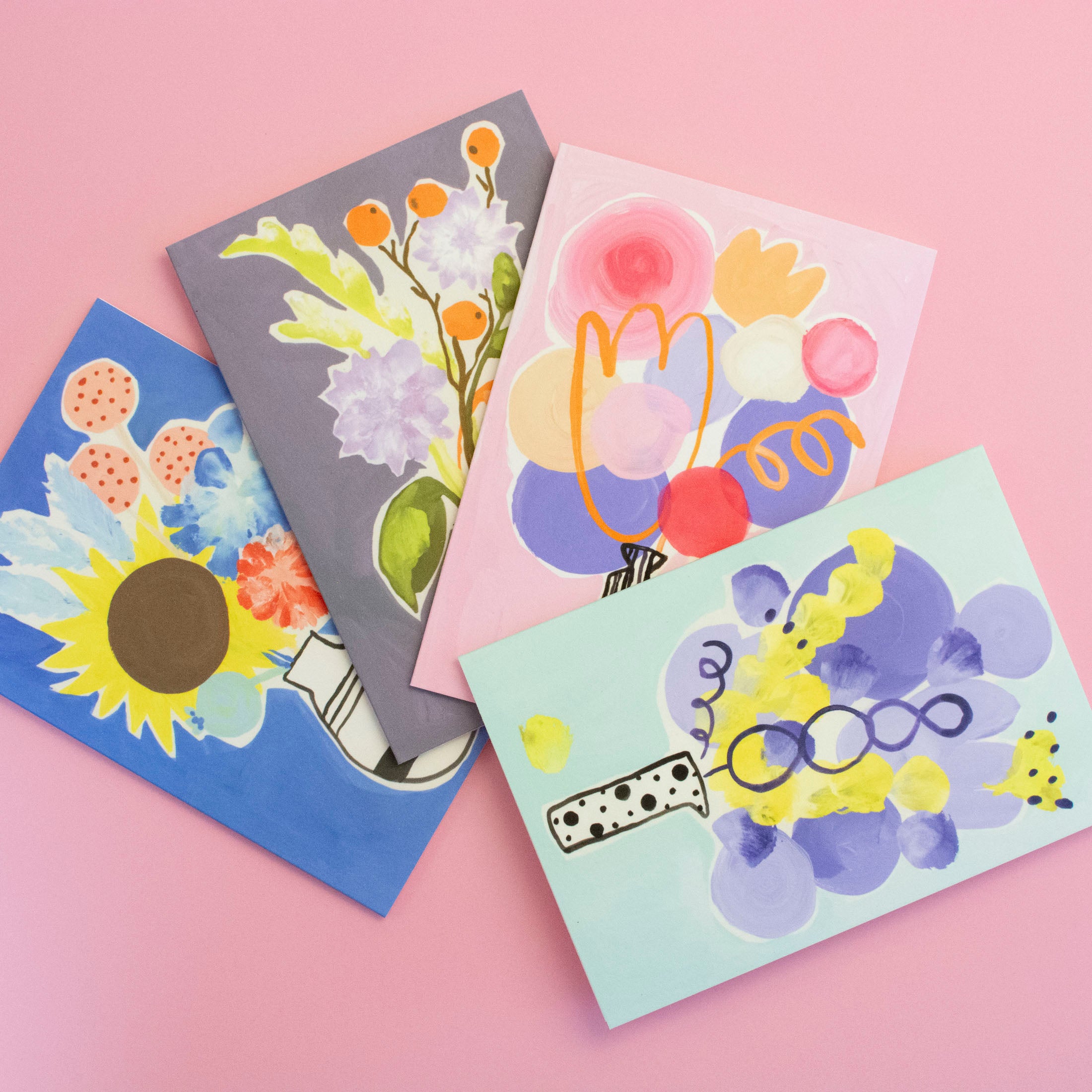 4er Set Geburtstagskarten Blumensträuße