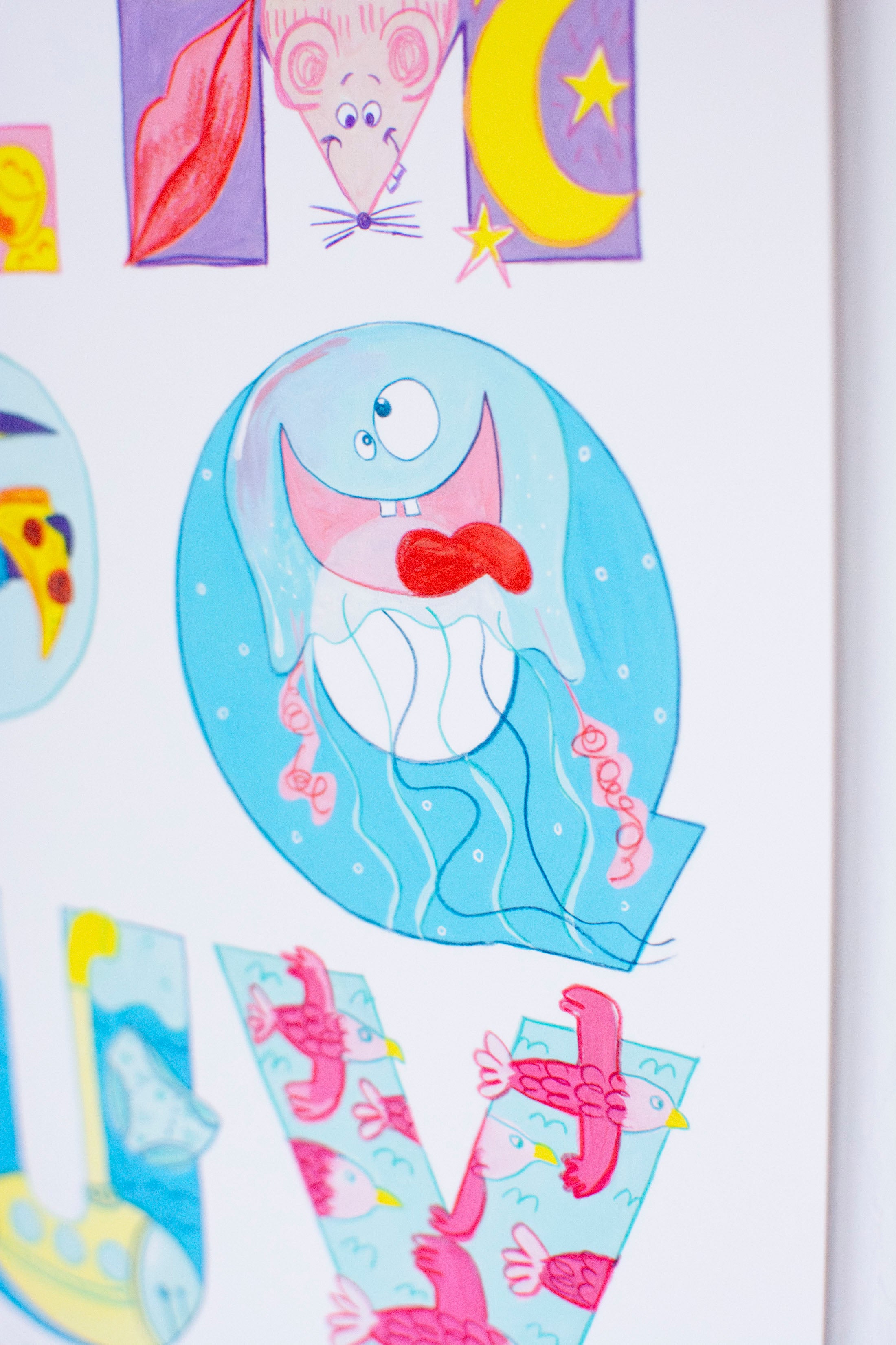 Lustiges Buchstabenposter fürs Kinderzimmer, von der Münchner Illustratorin Kathrin Boll