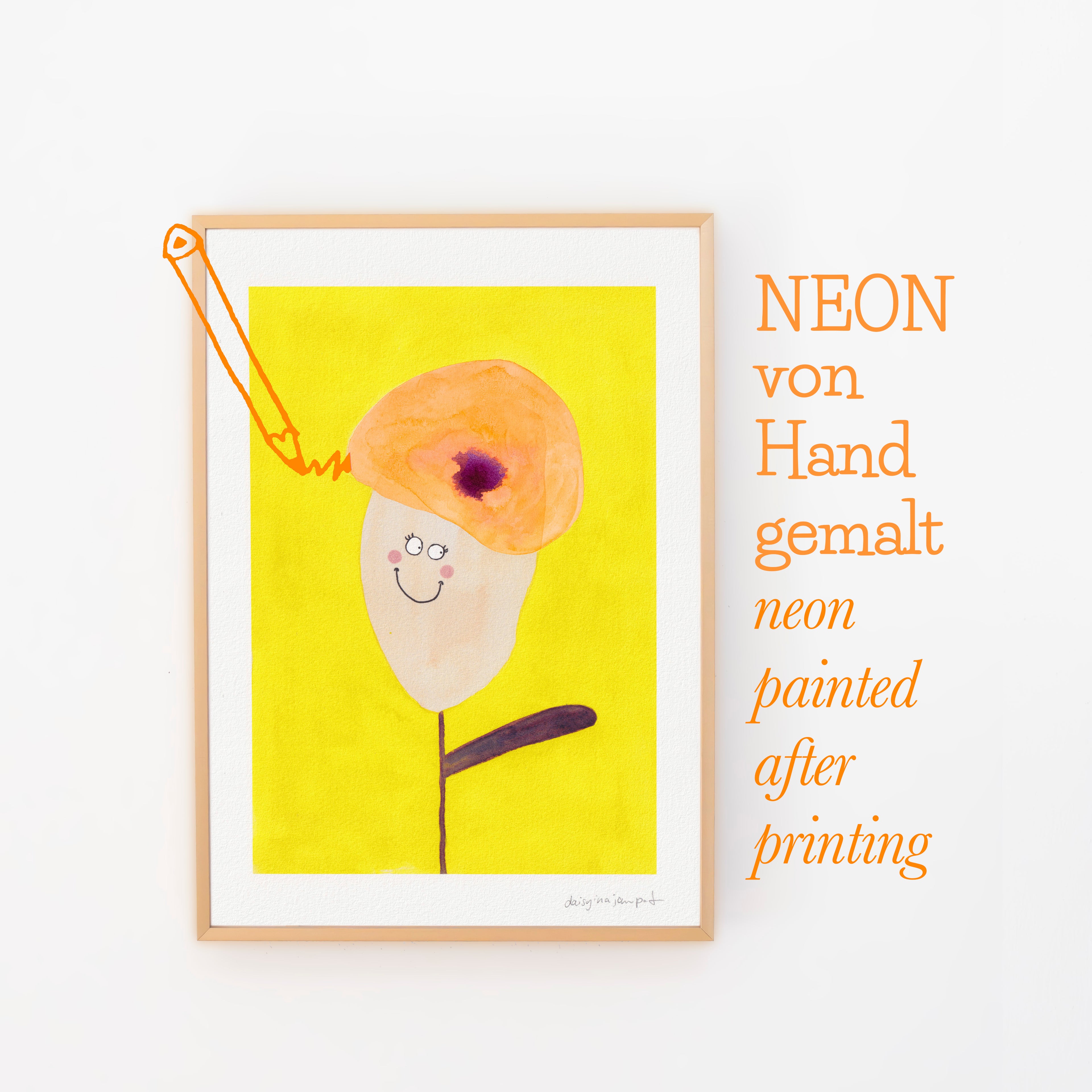 NEON Blume, nachträglich handbemalt