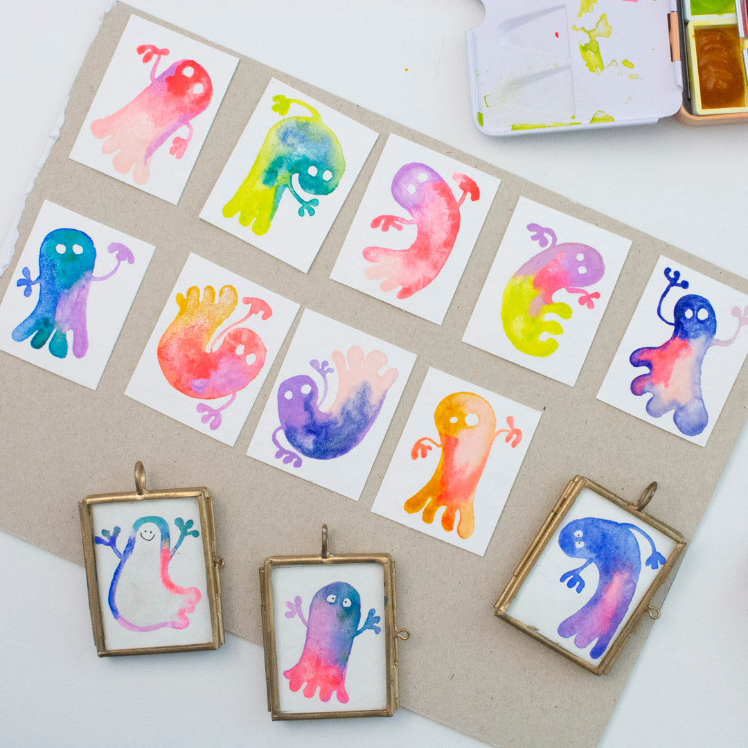 Mini-Aquarell buntes Gespenst