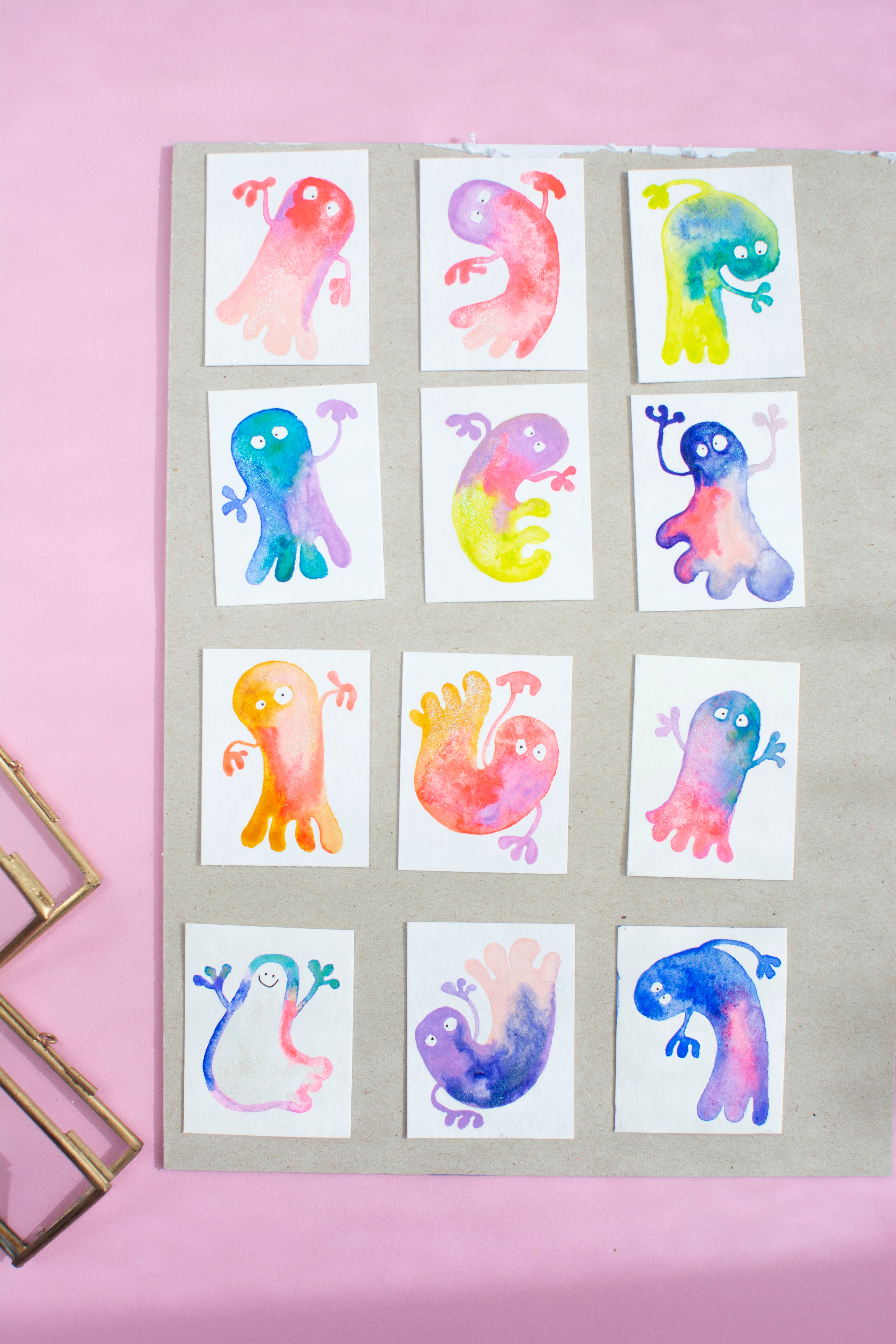 Mini-Aquarell buntes Gespenst