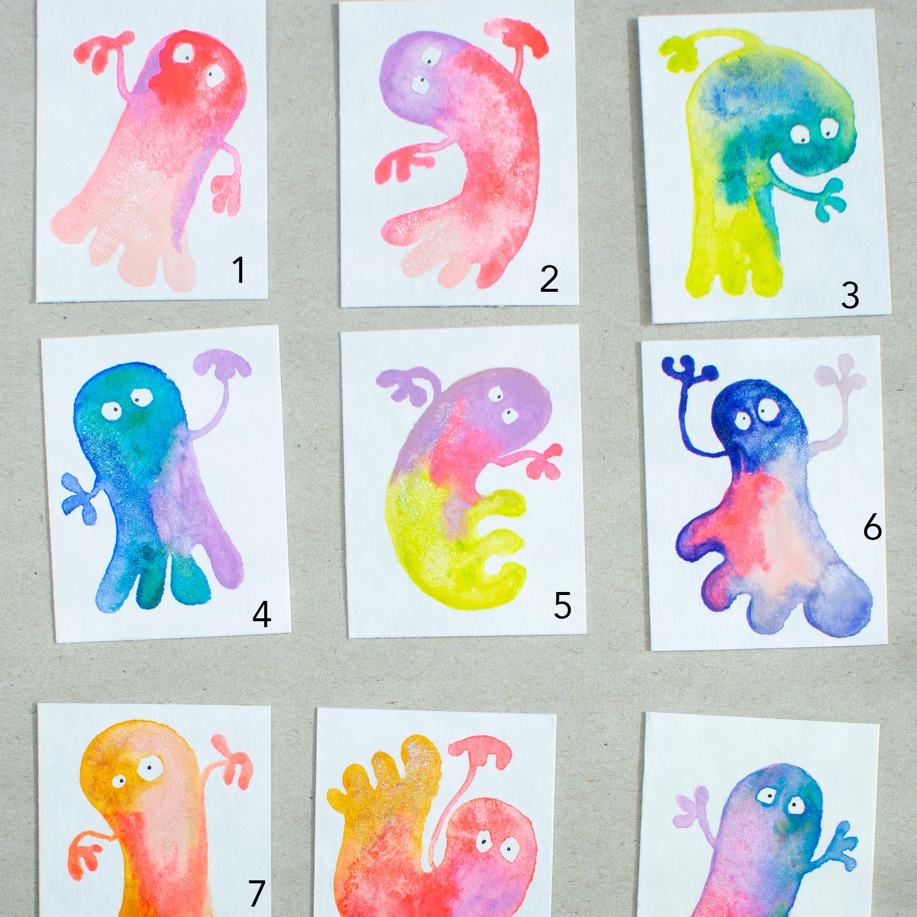 Mini-Aquarell buntes Gespenst