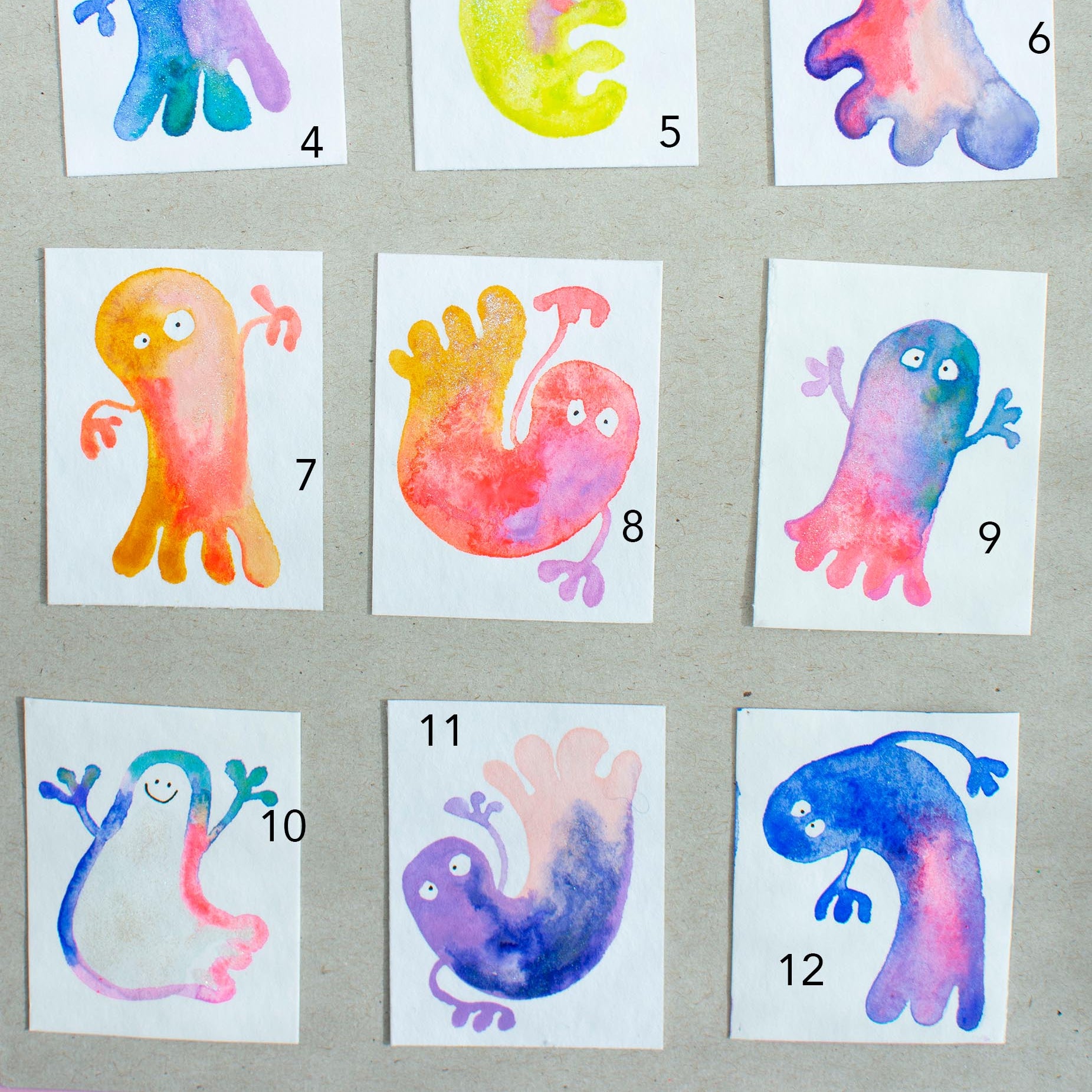 Mini-Aquarell buntes Gespenst