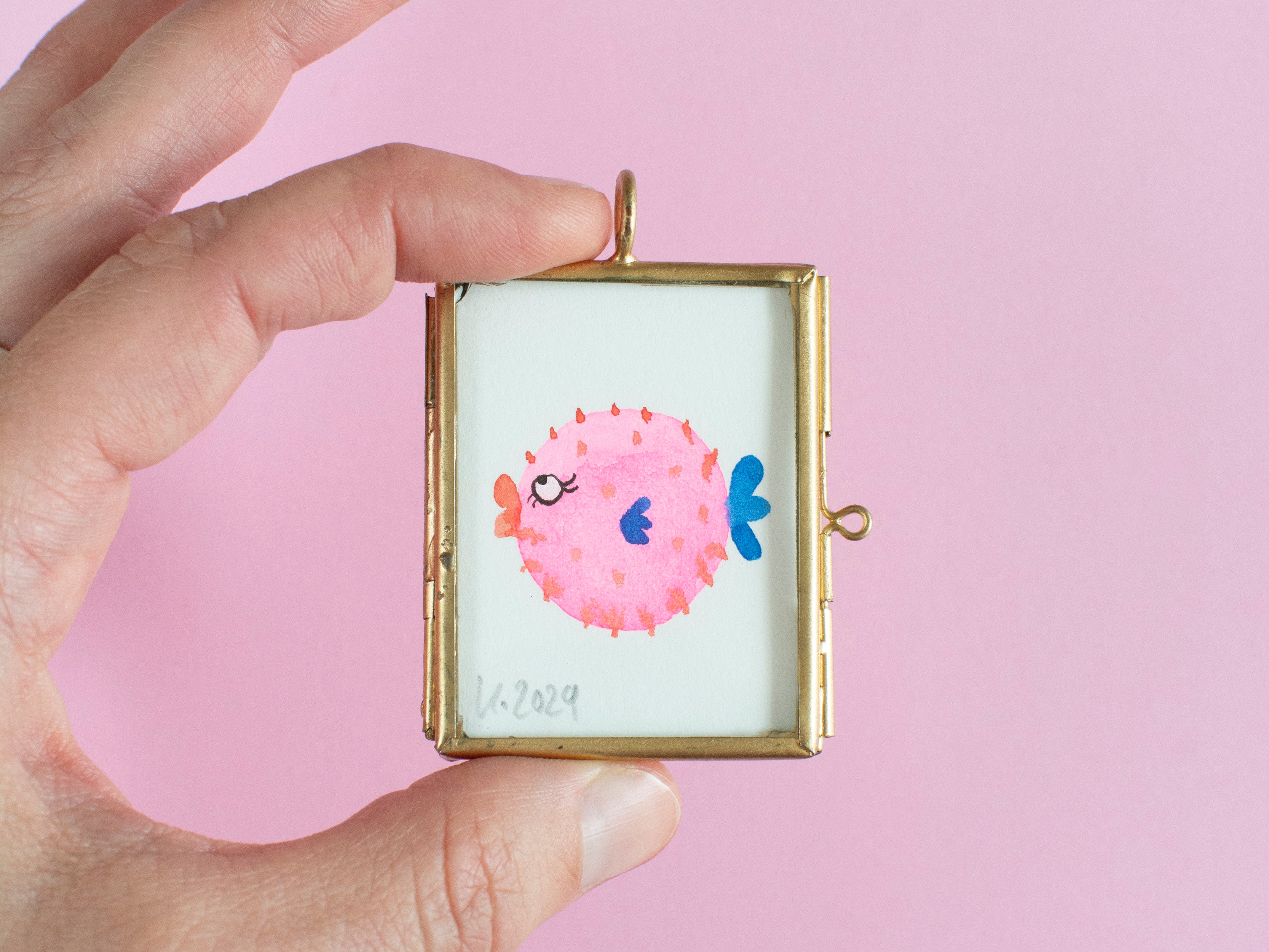 Mini-Aquarell Kugelfisch Neon
