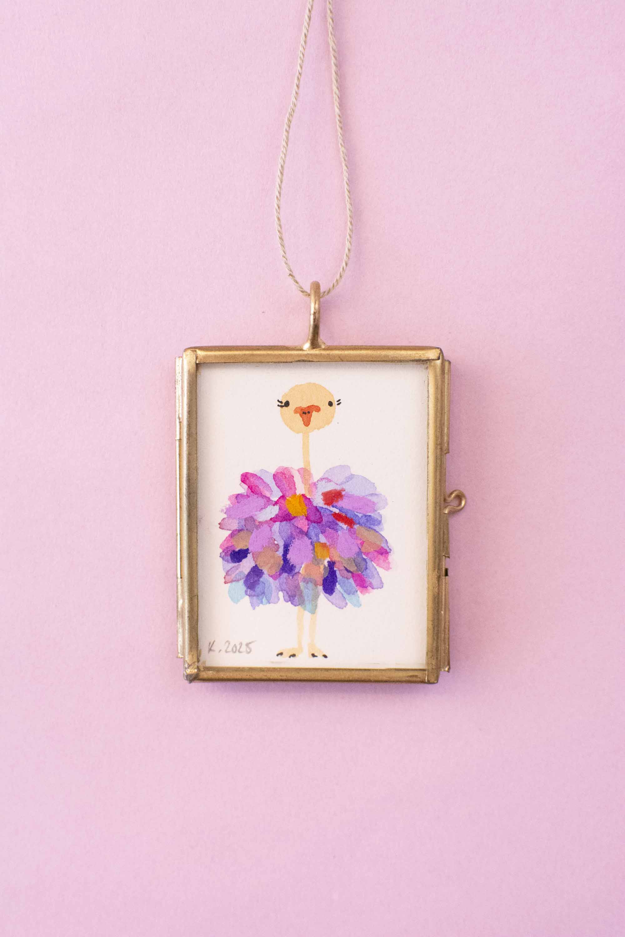 Mini-Aquarell Vogel Strauß - Pastell