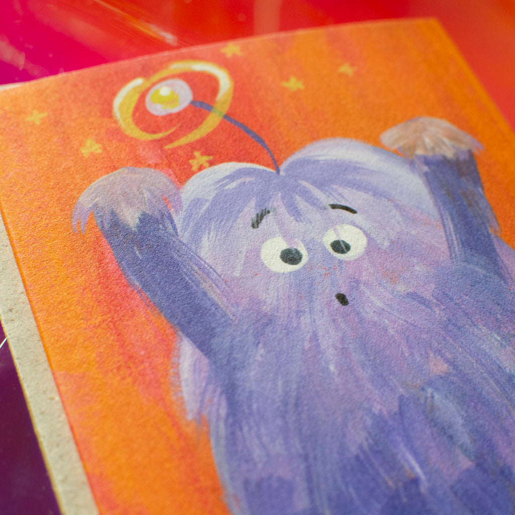 Halloweenkarte lila Fellmonster