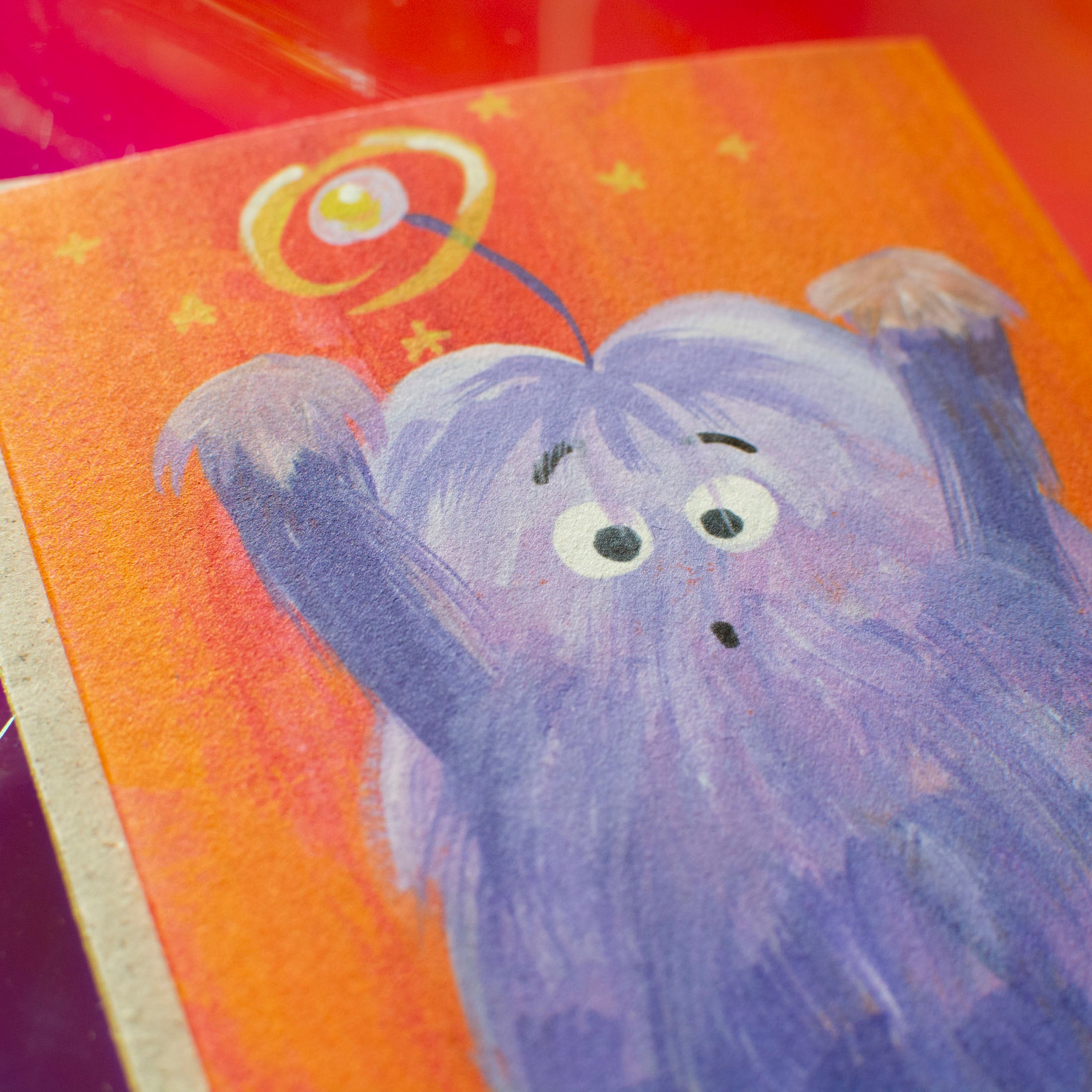Halloweenkarte lila Fellmonster