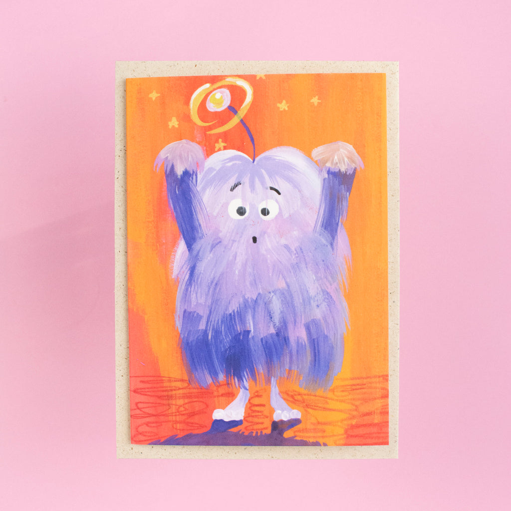 Halloweenkarte lila Fellmonster