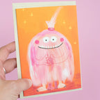 Halloweenkarte rosa Monster