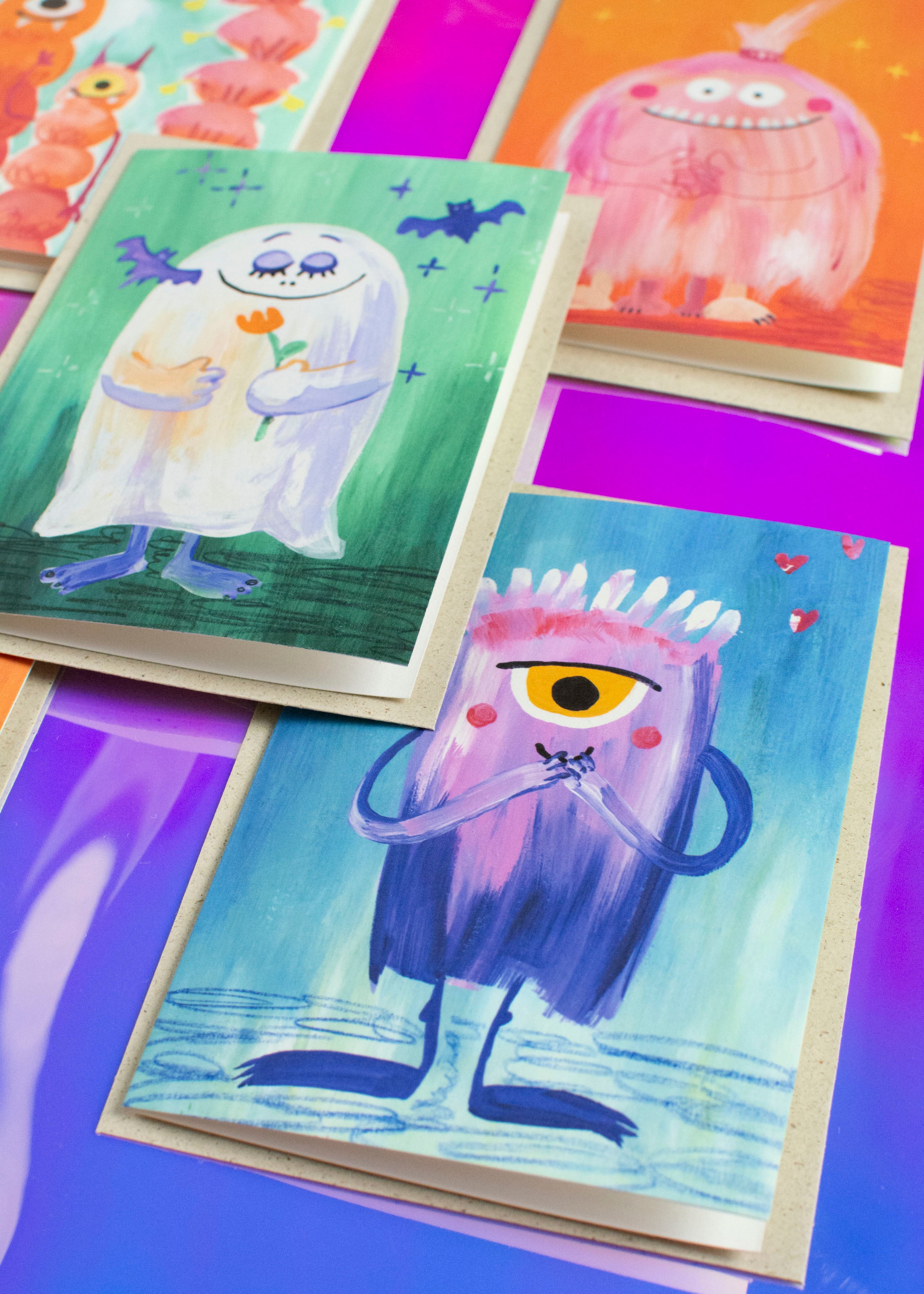 5er Set Halloween Karten Monster