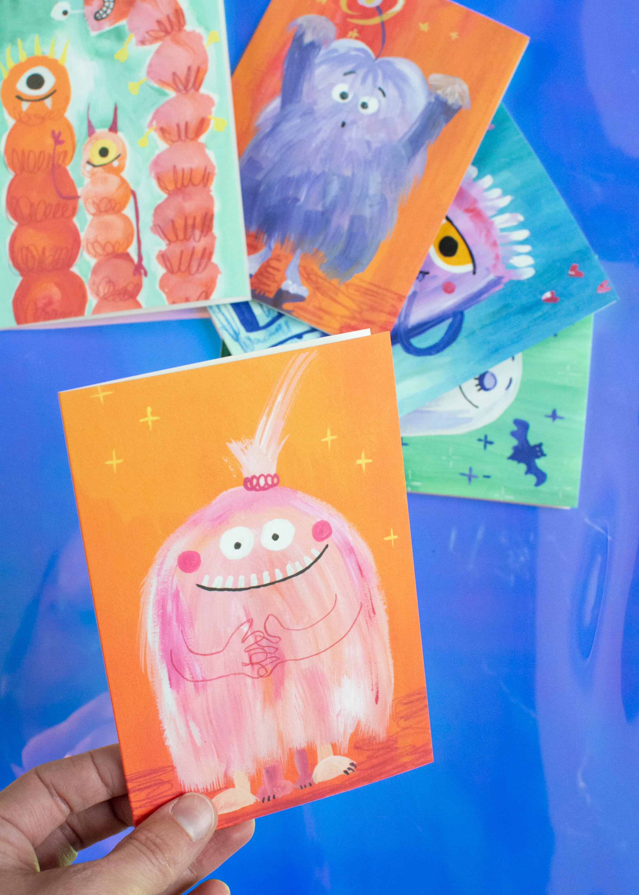 Halloweenkarte rosa Monster
