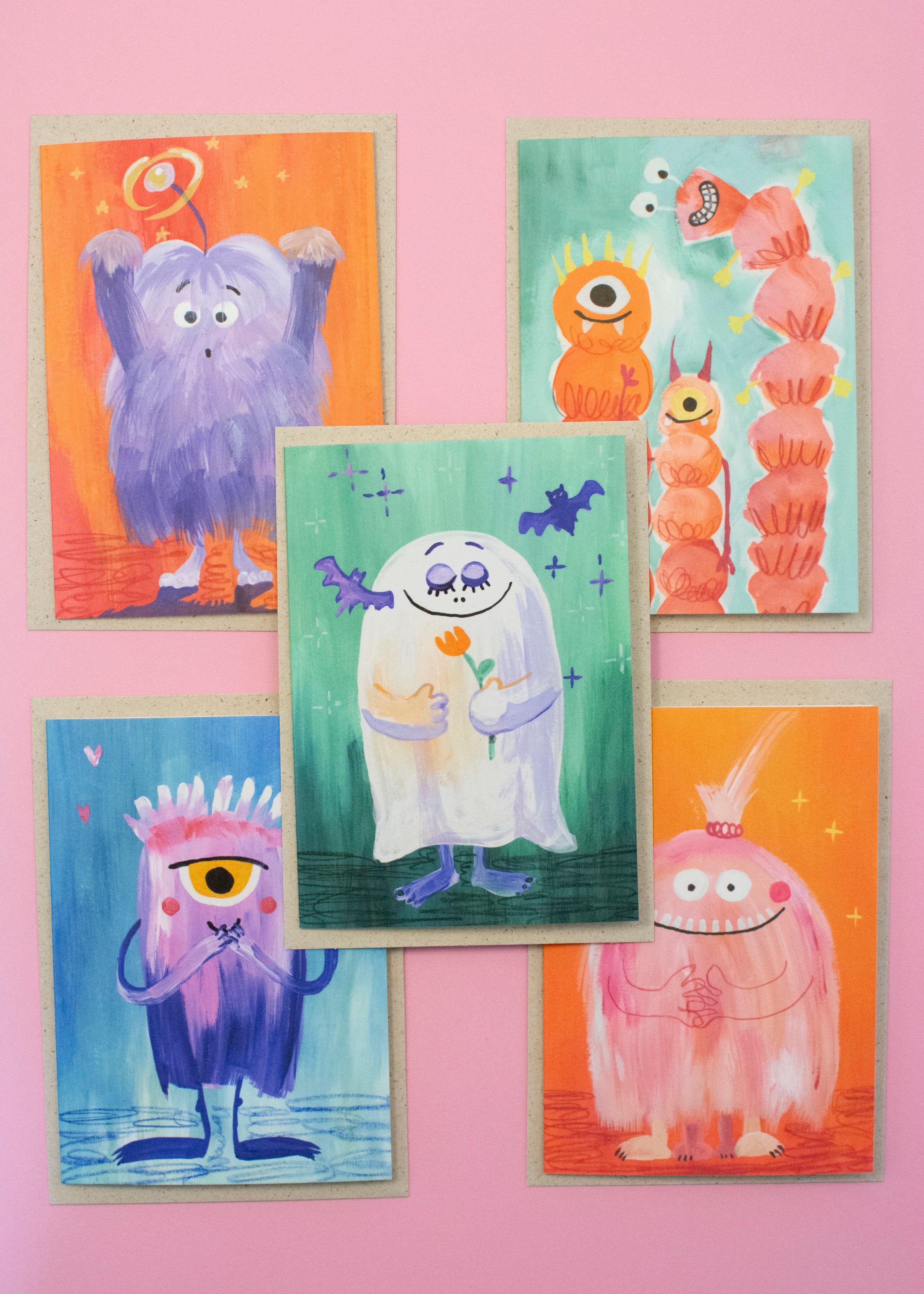 5er Set Halloween Karten Monster