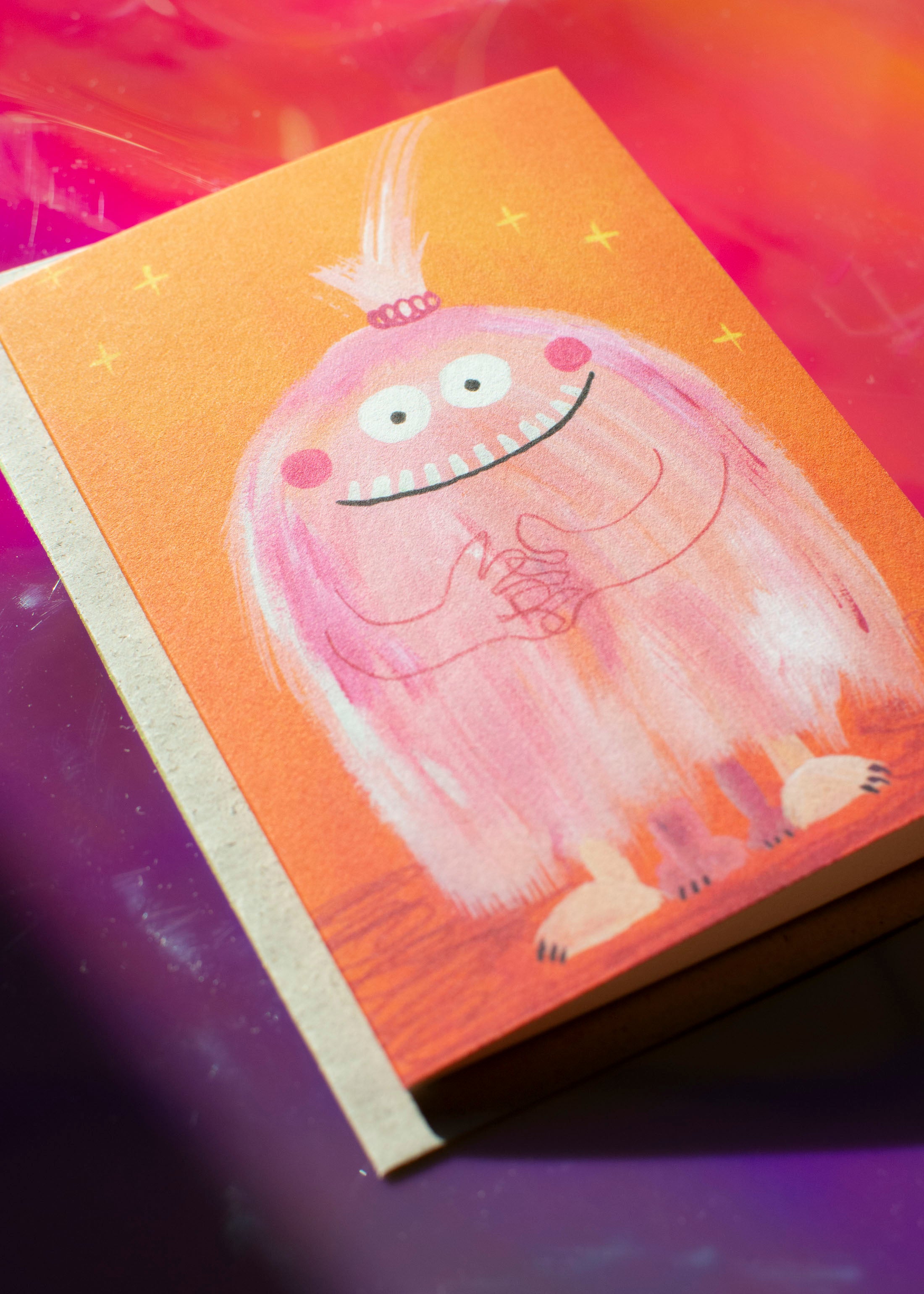 Halloweenkarte rosa Monster