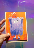 Halloweenkarte lila Fellmonster
