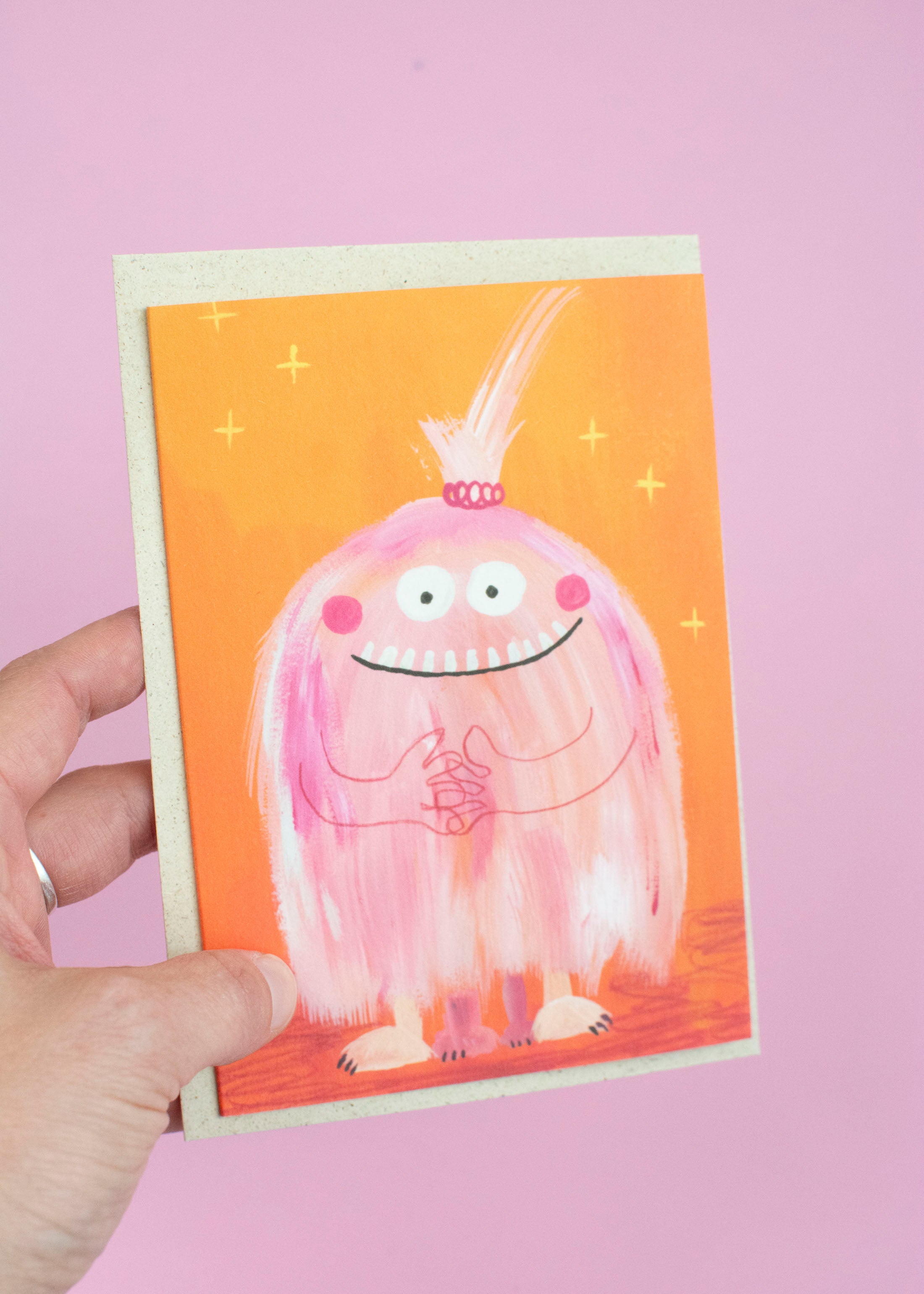 Halloweenkarte rosa Monster