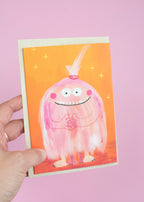 Halloweenkarte rosa Monster