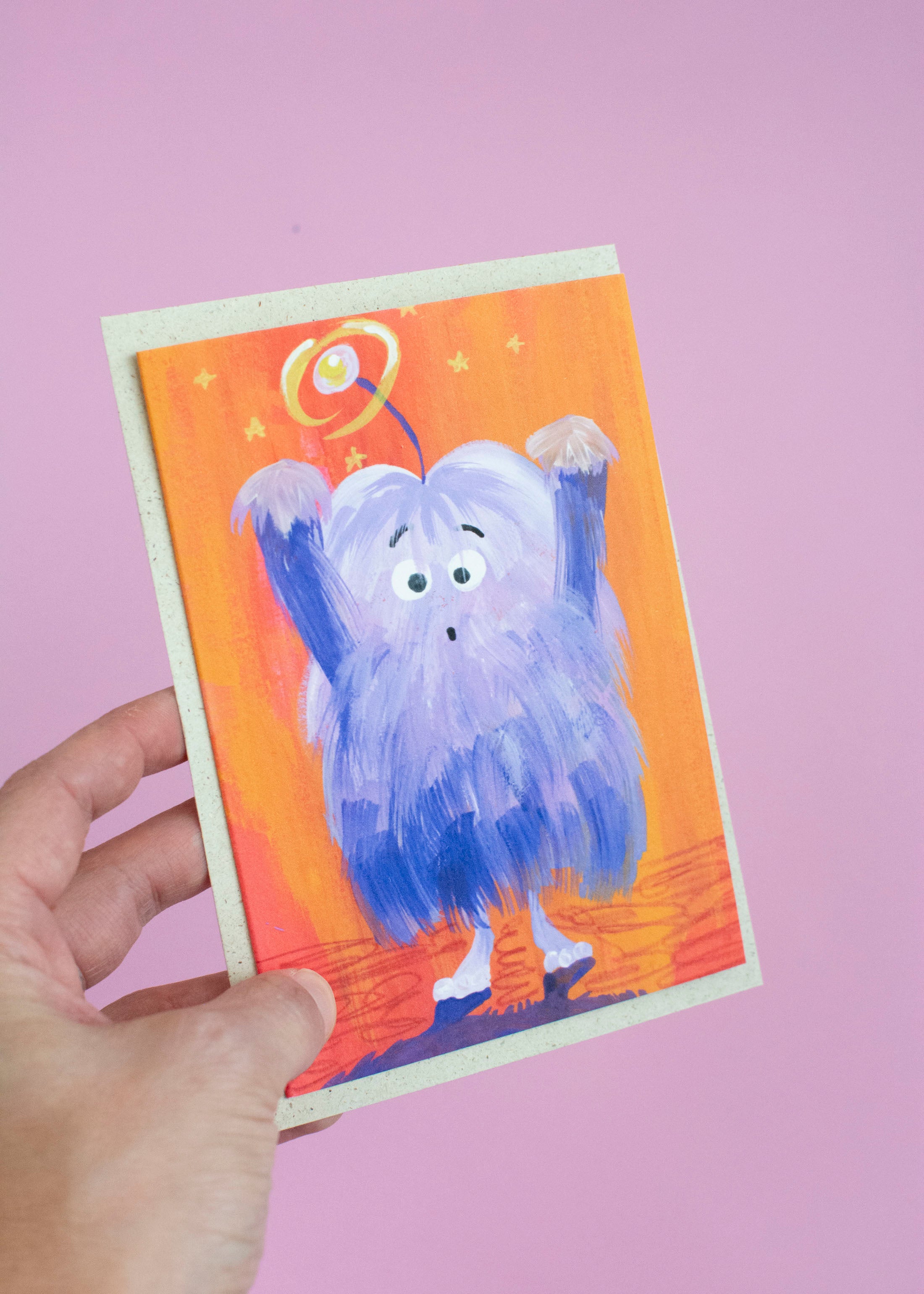 Halloweenkarte lila Fellmonster