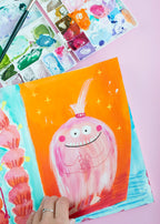 Halloweenkarte rosa Monster